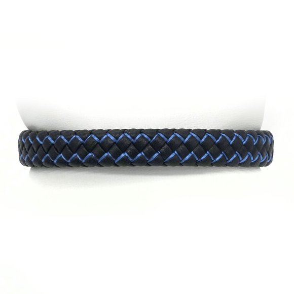 Bracelet Black Blue Leather Mens Magnetic Sliding Clasp. - Picture 2 of 3